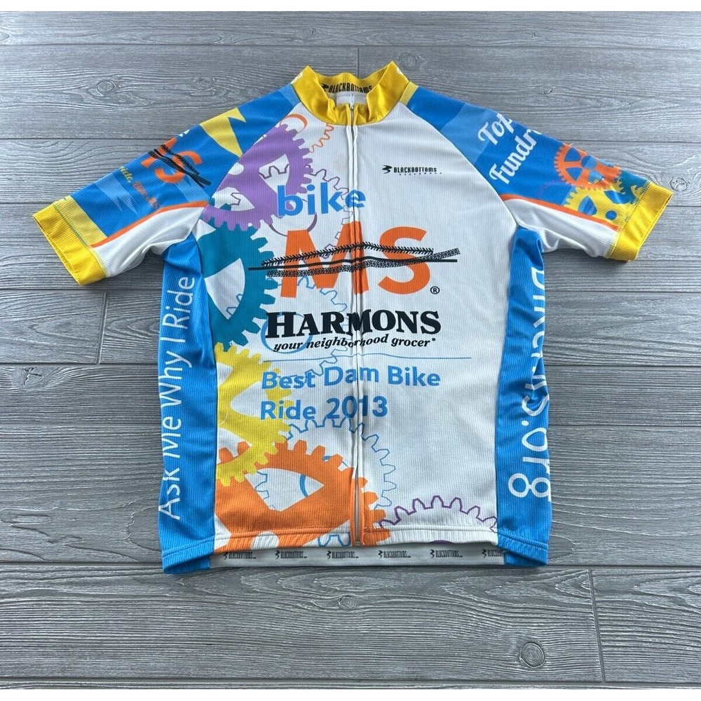 BlackBottoms Bike MS Best Dam Bike Ride 2013 Cycling Jersey Mens Large Full Zip